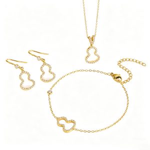 Stainless Steel Zircon Gourd Pendant Necklace and Bracelet Set  Fresh Jewelry Direct from Manufacturer Wholesale