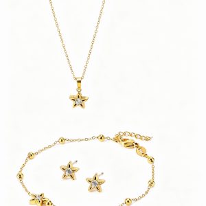 Titanium steel five-pointed star zirconia necklace set, simple and versatile
