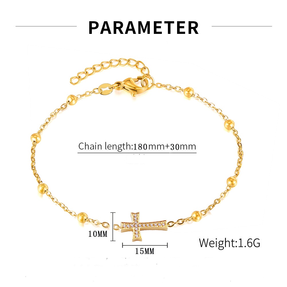 Titanium steel cross lady's cross chain clip bead bracelet popular accessories - 图片 4