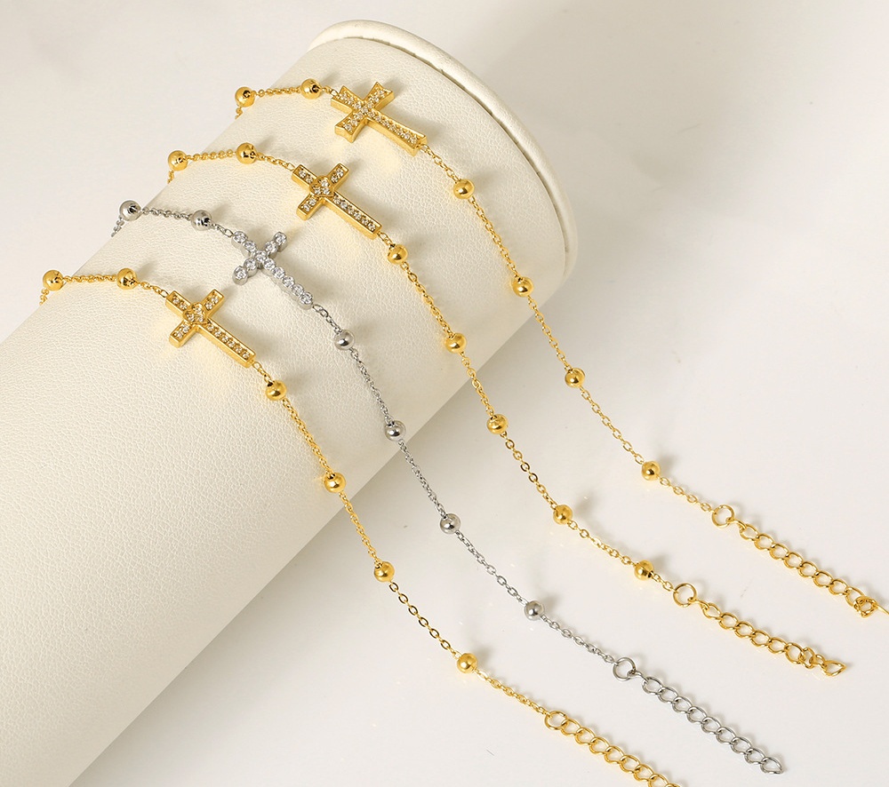 Titanium steel cross lady's cross chain clip bead bracelet popular accessories - 图片 5