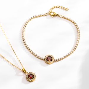 Western and Eastern popular titanium steel round zirconia women's clavicle lockets set