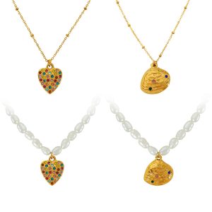 French-style niche freshwater pearl oyster shell heart-shaped diamond pendant necklace