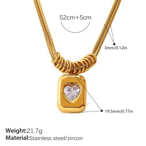 Retro geometric heart pendant double snake 骨 chain titanium steel necklace