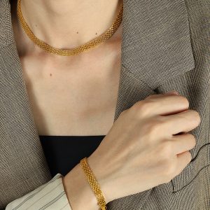Minimalist hollow wide necklace and bracelet set, Instagram trend net face