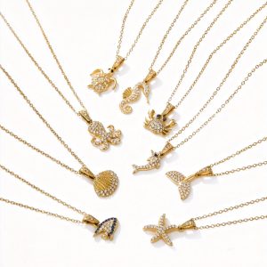 Stainless Steel Marine Life Zirconia Collar Necklace: Fashionable Vacation Style