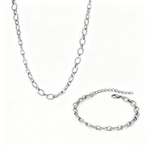 Sweat-Resistant Stainless Steel Hip-Hop-Style O-Ring Necklace and Bracelet Set