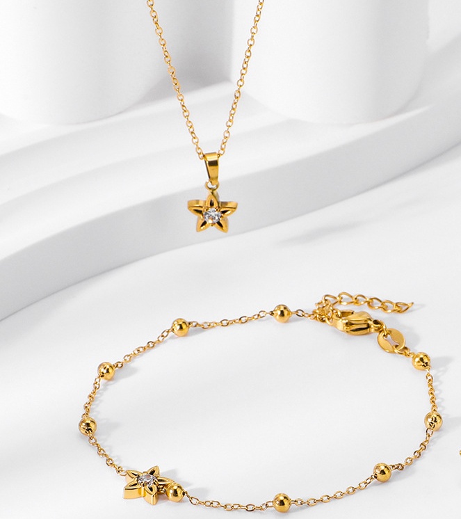 Titanium steel five-pointed star zirconia necklace set, simple and versatile - 图片 4