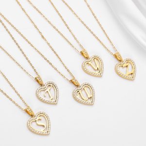 Best-Selling Stainless Steel Heart-Shaped Necklace with 26-Letter Zirconia Pendant