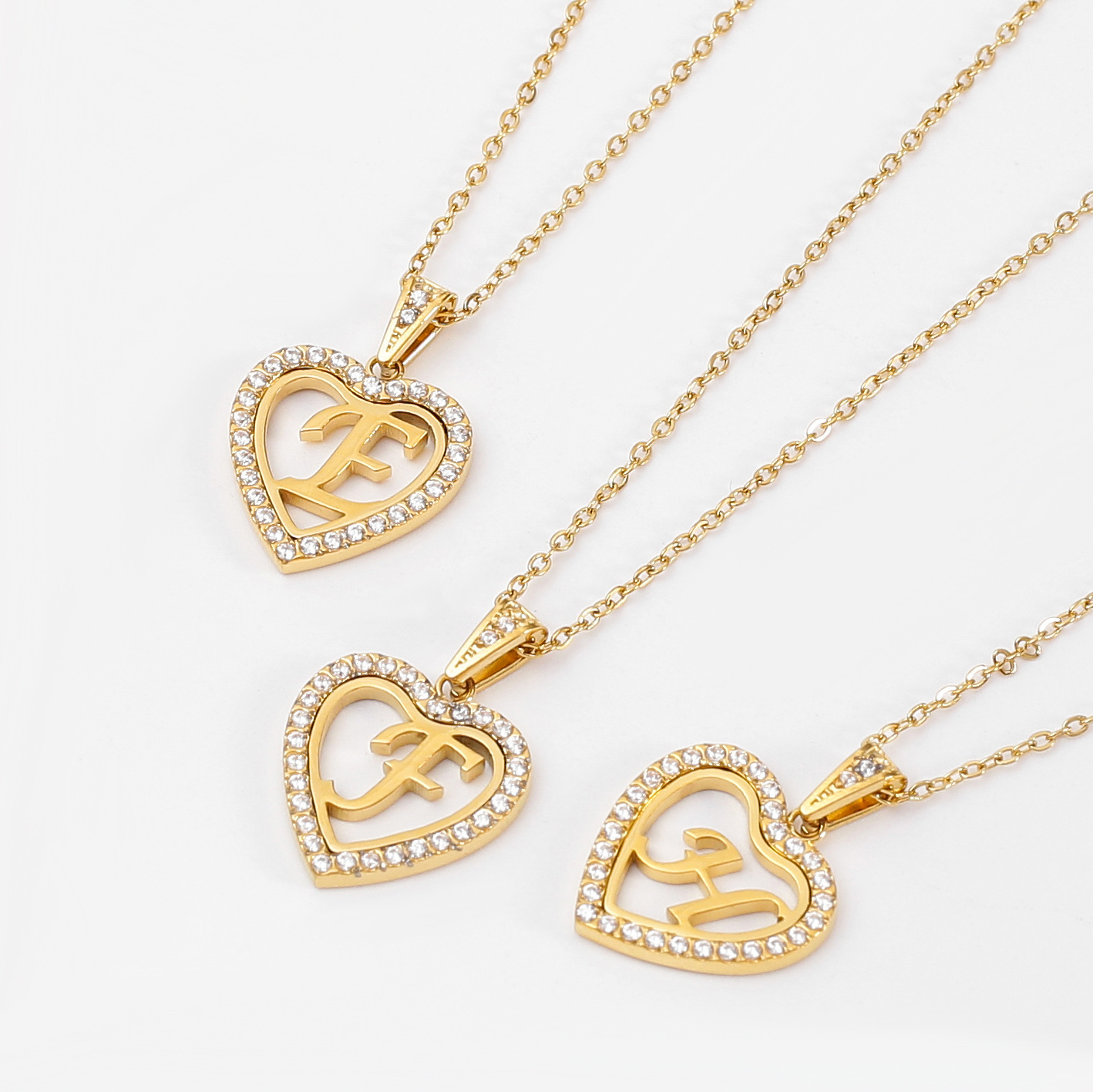 Best-Selling Stainless Steel Heart-Shaped Necklace with 26-Letter Zirconia Pendant - 图片 3