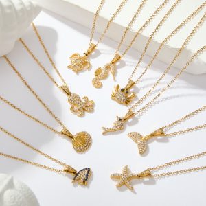 Stainless Steel Marine Life Zirconia Collar Necklace: Fashionable Vacation Style