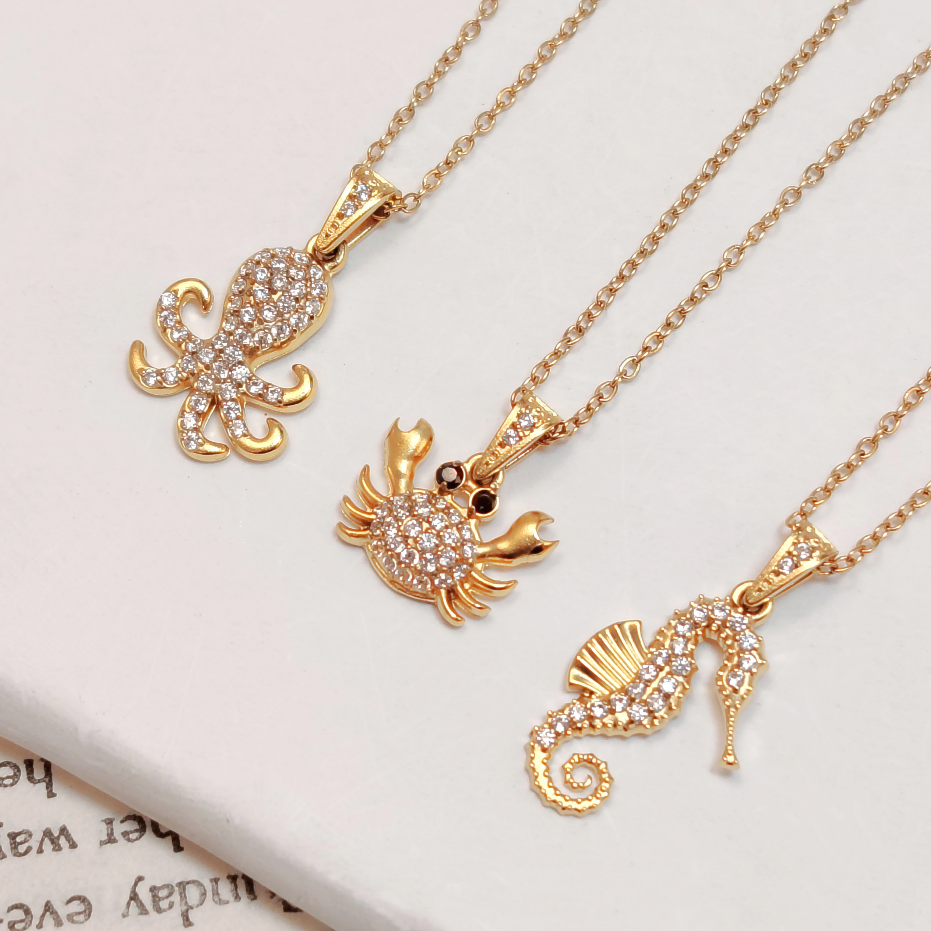 Stainless Steel Marine Life Zirconia Collar Necklace: Fashionable Vacation Style - 图片 4