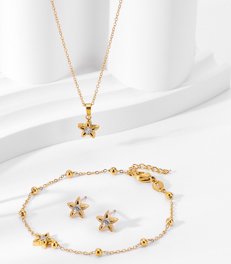 Titanium steel five-pointed star zirconia necklace set, simple and versatile - 图片 5