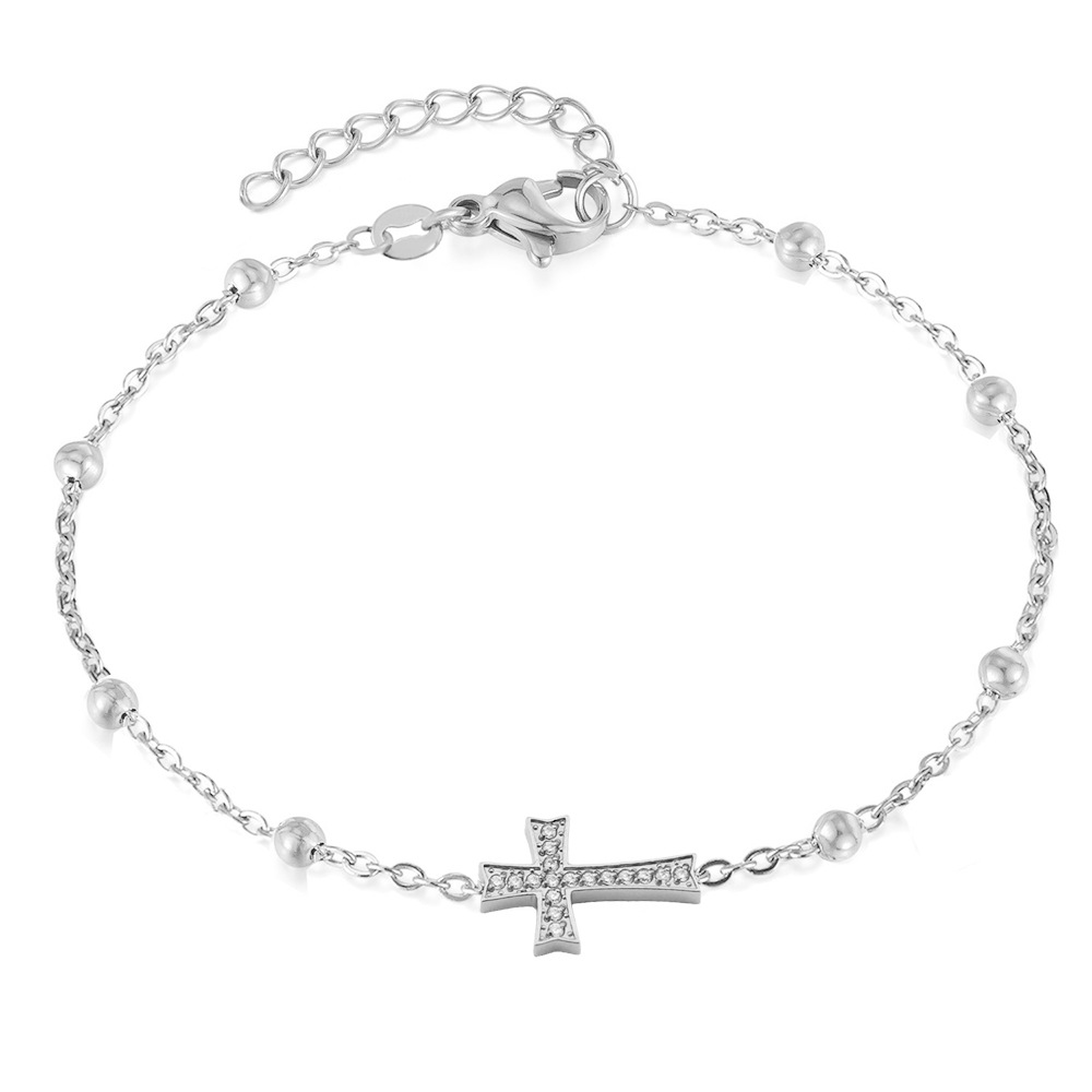 Titanium steel cross lady's cross chain clip bead bracelet popular accessories - 图片 3