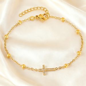 Titanium steel cross lady's cross chain clip bead bracelet popular accessories
