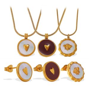 Wholesale 316L PVD Gold-Plated Stainless Steel Heart-Shaped Earring and Necklace Best Friend Set-OJ12