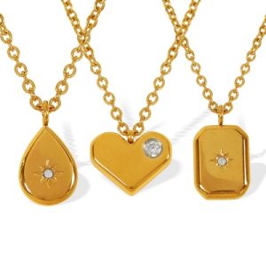 Wholesale 316L Stainless Steel Geometric Square Teardrop Octagram Necklace-Oj14