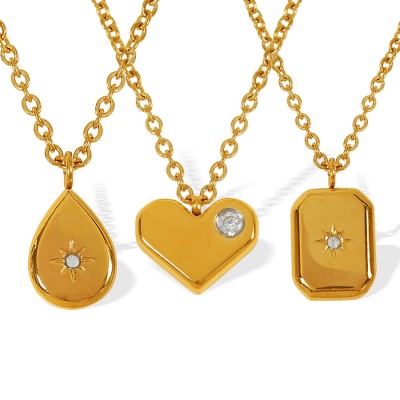 Wholesale 316L Stainless Steel Geometric Square Teardrop Octagram Necklace-Oj14