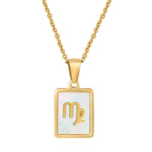 Wholesale 18K Gold-Plated Stainless Steel White Mother-of-Pearl 12 Zodiac Sign Necklace-ZX12