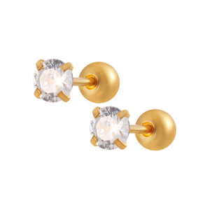 Stainless Steel Ultra-Sparkling Diamond-Set Four-Prong Diamond Stud Earrings-RH26