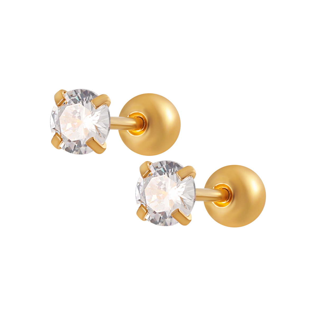 Stainless Steel Ultra-Sparkling Diamond-Set Four-Prong Diamond Stud Earrings-RH26
