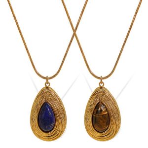 Wholesale 18K Gold-Plated Stainless Steel Tiger's Eye Necklace for Women: Elegant and Versatile-OJ04