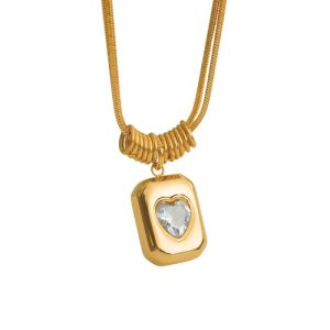 Retro Geometric Heart Pendant Double-Strand Snake Chain Necklace: Water-Resistant and Color-Fade Resistant-OJ02