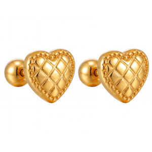 Stainless Steel Diamond-Patterned Heart-Shaped Titanium Earrings-RH16