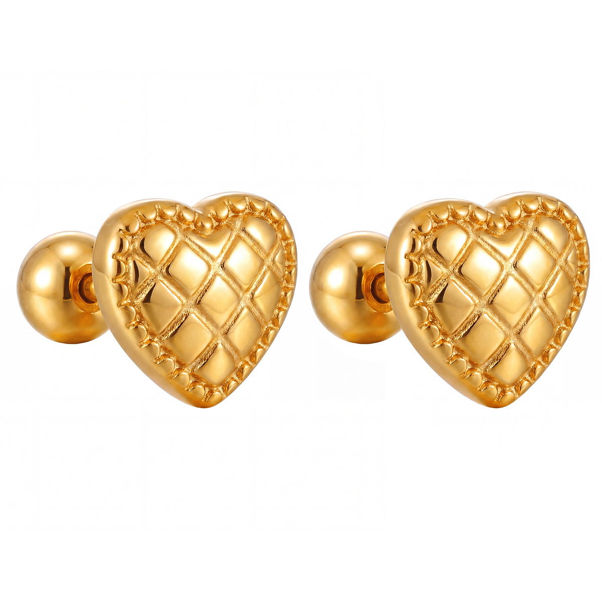 Stainless Steel Diamond-Patterned Heart-Shaped Titanium Earrings-RH16