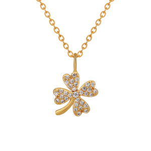 Stainless Steel Micro-Set Full-Diamond Four-Leaf Clover Necklace-RH05