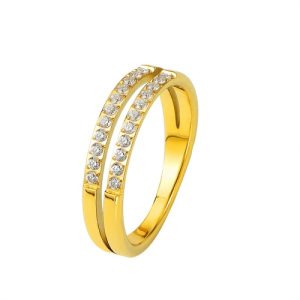 18K Gold-Plated 316L Stainless Steel Double-Layer Zircon Ring-HS40