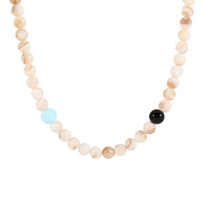 Stainless Steel Agate and Horse-Eye Shell Bead Necklace-RH28