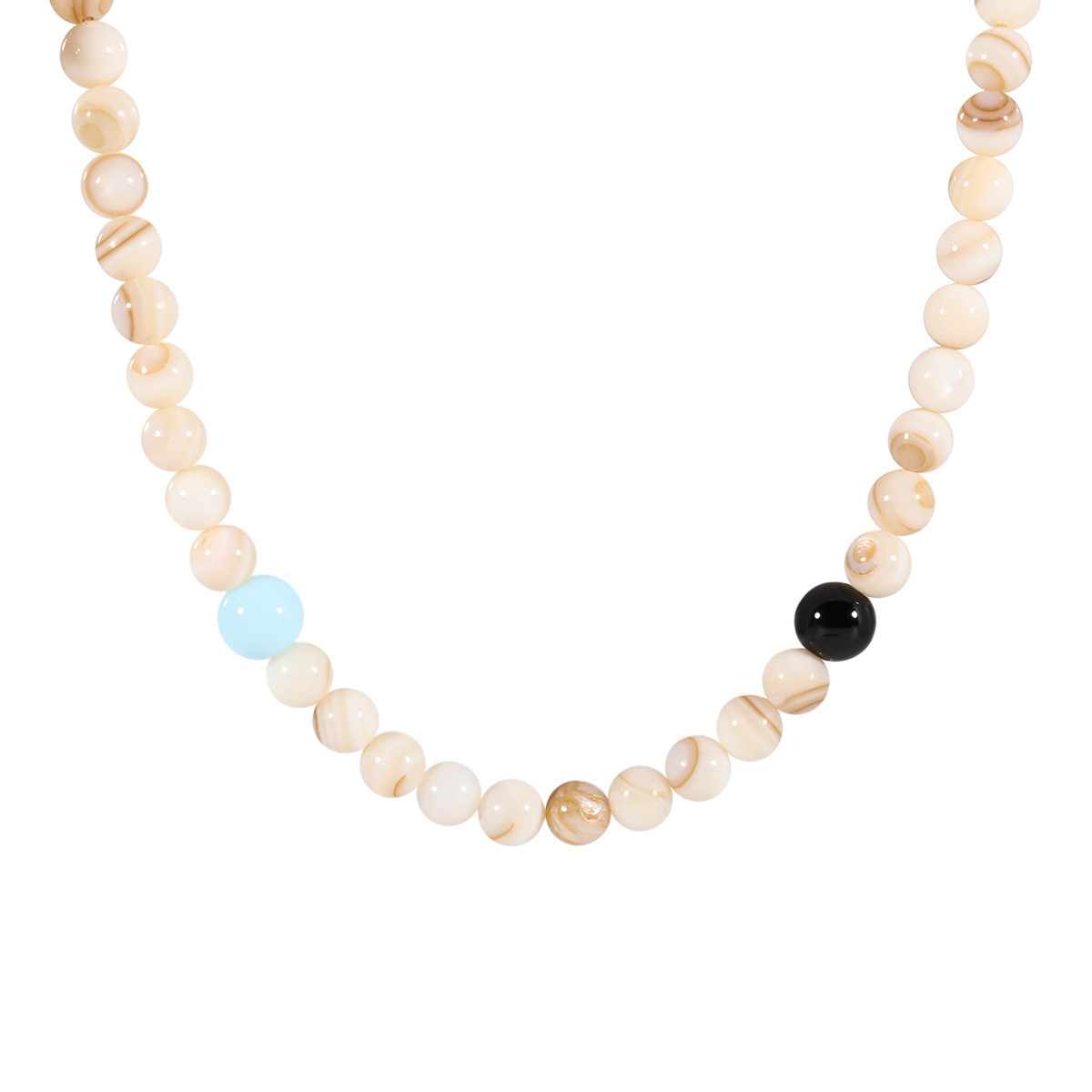 Stainless Steel Agate and Horse-Eye Shell Bead Necklace-RH28