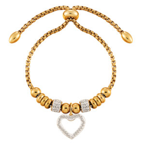 Stainless Steel Heart-Shaped Diamond-Set Bracelet-RH211