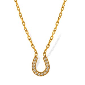 18K Gold and Stainless Steel Horseshoe-Shaped U-Pendants with Full Diamond Setting on a Bone Chain Necklace-oj04