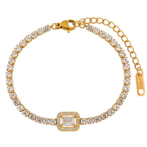 Stainless Steel Square Diamond-Studded Bracelet-RH38