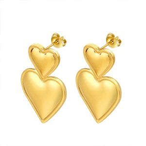 Wholesale 18K Gold-Plated Stainless Steel Heart-Shaped Earrings-HS16
