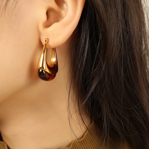 Wholesale: Elegant Vintage 18K Stainless Steel Teardrop Clasp Earrings-OJ18 - Image 3