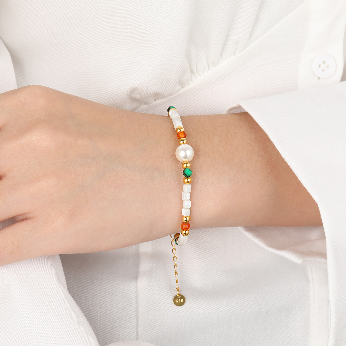 Stainless Steel Dopamine-Coloured Natural Stone Necklace and Bracelet-RH205 - Image 3