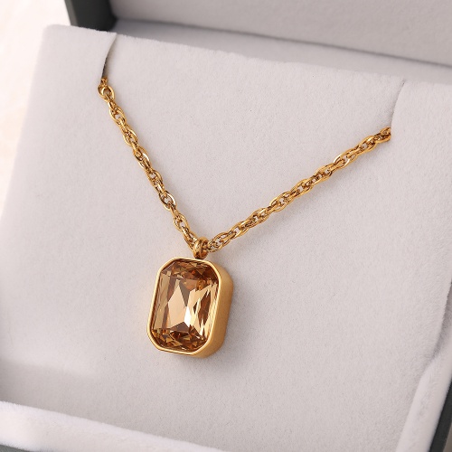 18K Gold and Stainless Steel Square Glass Stone Pendant Necklace for Women-OJ03 - Image 2