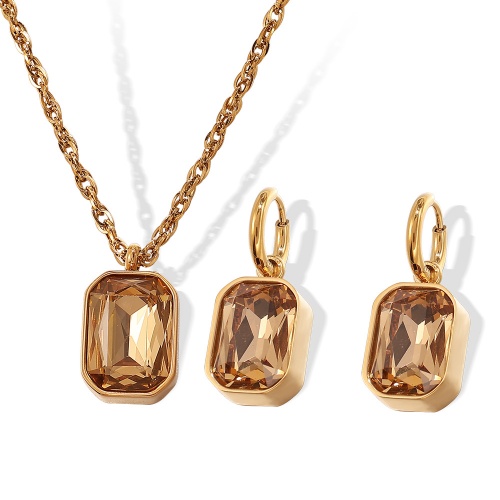 18K Gold and Stainless Steel Square Glass Stone Pendant Necklace for Women-OJ03