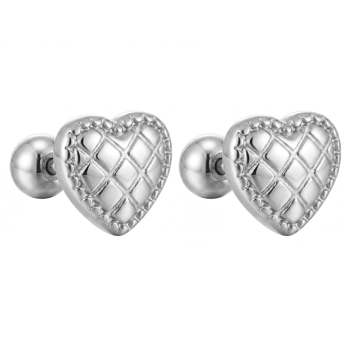 Stainless Steel Diamond-Patterned Heart-Shaped Titanium Earrings-RH16 - Image 3