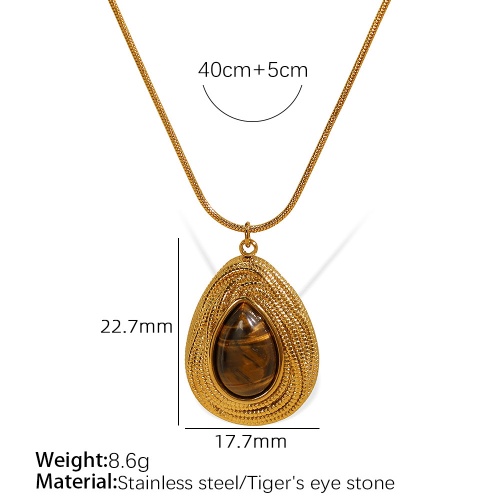 Wholesale 18K Gold-Plated Stainless Steel Tiger's Eye Necklace for Women: Elegant and Versatile-OJ04 - Image 3
