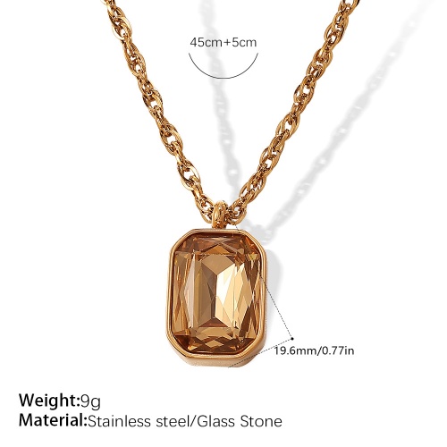18K Gold and Stainless Steel Square Glass Stone Pendant Necklace for Women-OJ03 - Image 3