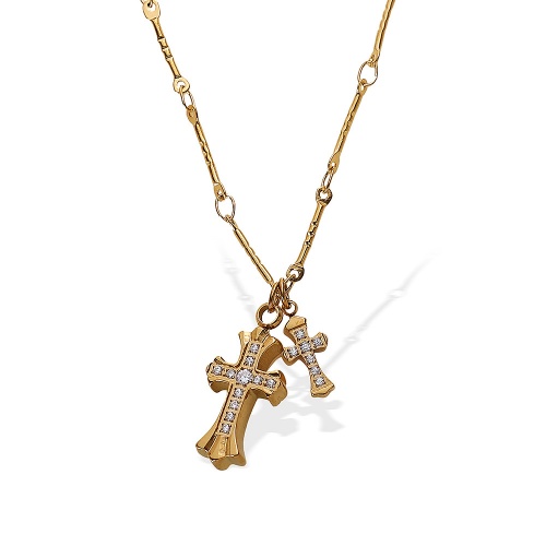 18K Gold Cross-Lock Necklace with Zirconia and Bone Chain – 2026 Best Seller-OJ05