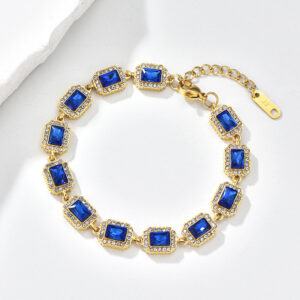 Blue square-cut cubic zirconia necklace-JY08