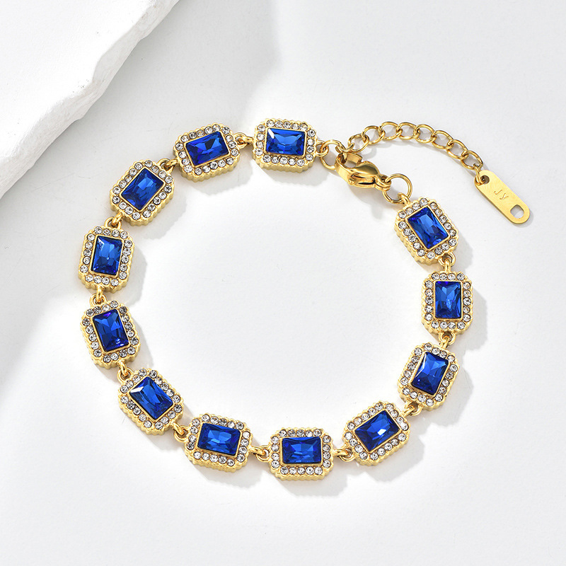 Blue square-cut cubic zirconia Bracelet-JY08