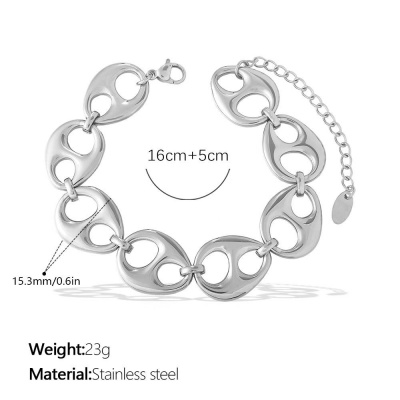 Wholesale 18K Stainless Steel Geometric Link Bracelets: European and American Trends-OJ37 - Image 3