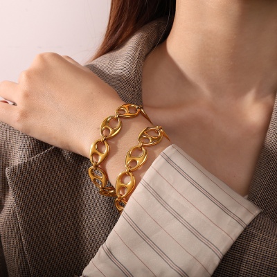 Wholesale 18K Stainless Steel Geometric Link Bracelets: European and American Trends-OJ37 - Image 5