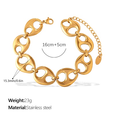 Wholesale 18K Stainless Steel Geometric Link Bracelets: European and American Trends-OJ37 - Image 2