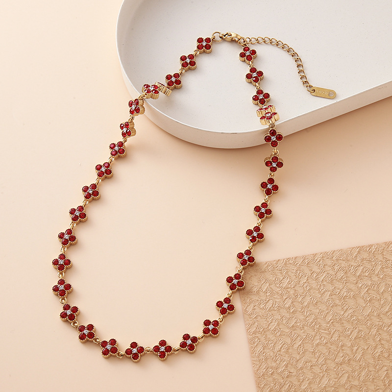 stainless steel four-leaf clover zirconia necklace-JY27 - Image 2